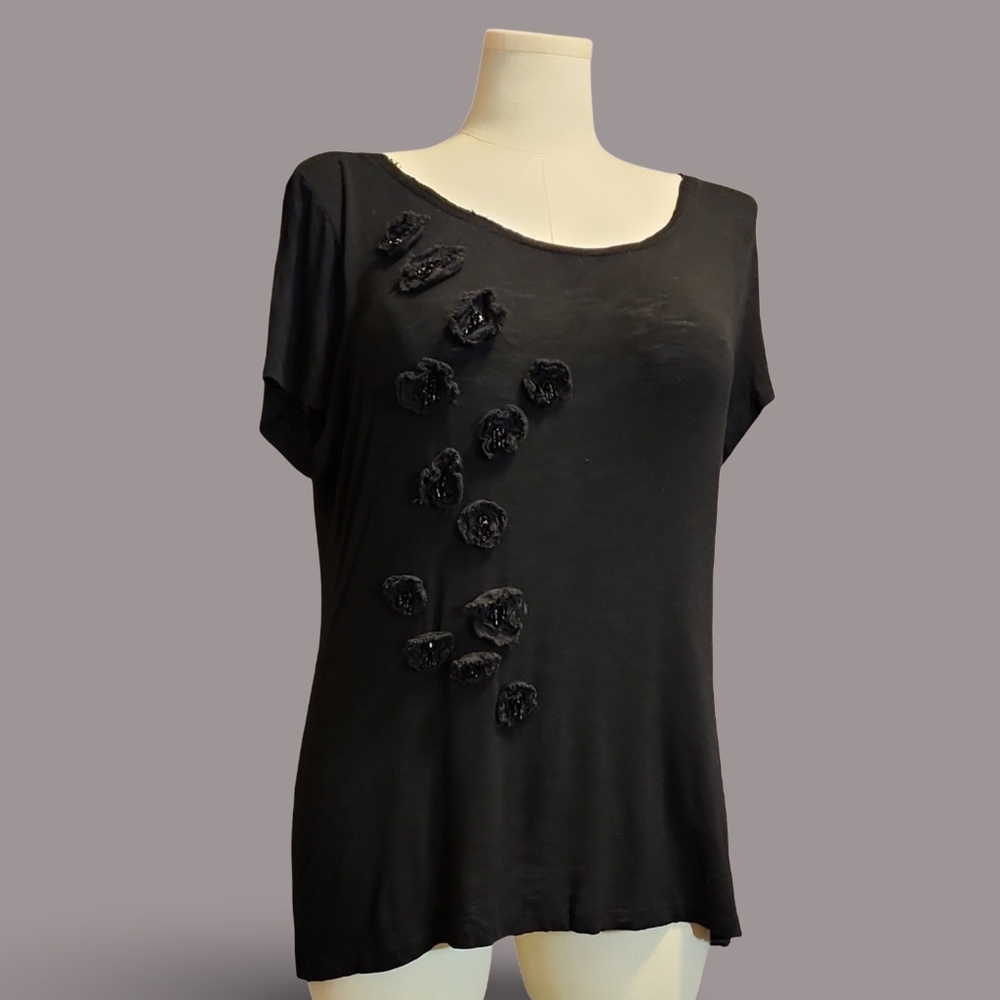 Forever Women Soft And Comfortable Sheer Tshirt With Floral Applique Grunge Goth